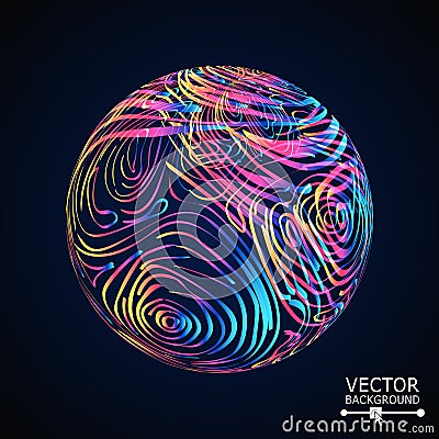 Sphere Background With Swirled Stripes. Vector Glowing Composition Vector Illustration