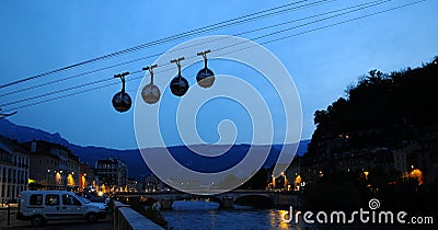 Sphere cable cars at sunset Stock Photo