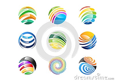 Sphere,circle,logo,abstract global elements business company,infinity,Set of round icon symbol vector design Vector Illustration