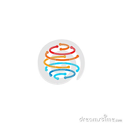 Sphere from colorful lines with points in the nodes, forming planet earth shape. Communication globe network technology Vector Illustration