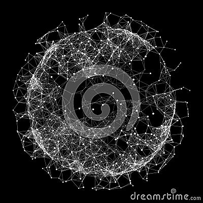 Sphere with Connected Lines and Dots. Global Digital Connections. Globe Grid. Wireframe Sphere Illustration. Abstract 3D Grid Vector Illustration