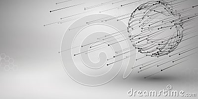 Sphere with connected lines and dots. Wireframe mesh motion element. Connection concept. Technology background. Vector Illustration