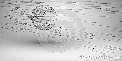 Sphere with connected lines and dots. Wireframe mesh motion element. Connection concept. Technology background. Vector Illustration