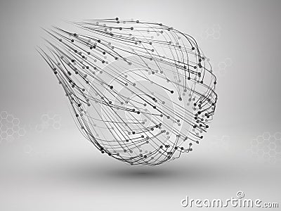 Sphere with connected lines and dots. Wireframe mesh motion element. Connection concept. Technology background. Vector Illustration