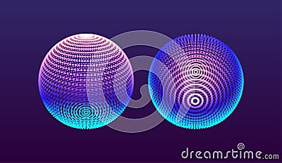 The sphere consisting of points. Global digital connections. Technology concept. Array with dynamic particles. 3D grid design. Vector Illustration