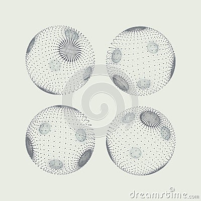 The sphere consisting of points. Global digital connections. Technology concept. Array with dynamic particles. 3D grid design. Vector Illustration