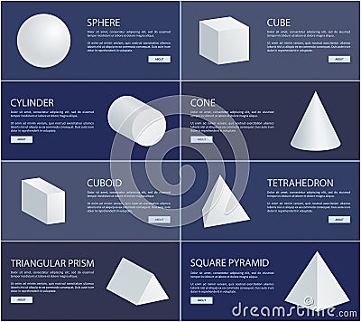 Sphere Cube Cylinder Cone Cuboid Tetrahedron Prism Vector Illustration