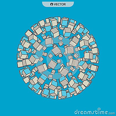 Divided sphere of cubes. Divided sphere. Spherical data block. Vector illustration. Vector Illustration