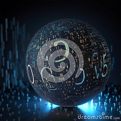 Sphere in a Futuristic Digital Base. Futuristic Digital Technology and Computer Concepts. Digital Blue Data System Nodes, Blue Stock Photo