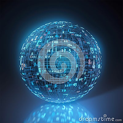 Sphere in a Futuristic Digital Base. Futuristic Digital Technology and Computer Concepts. Digital Blue Data System Nodes, Blue Stock Photo