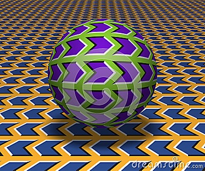 Sphere hovers above the surface. Abstract objects with arrow shapes pattern. Vector optical illusion illustration Vector Illustration