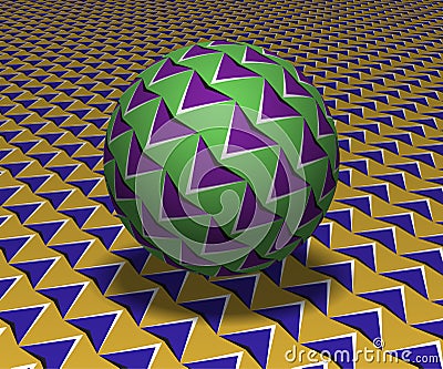 Sphere hovers above the surface. Abstract objects with arrows pattern. Vector optical illusion illustration Vector Illustration