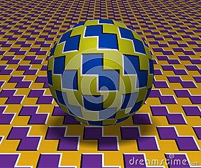 Sphere hovers above the surface. Abstract objects with polygons shapes pattern. Vector optical illusion illustration Vector Illustration