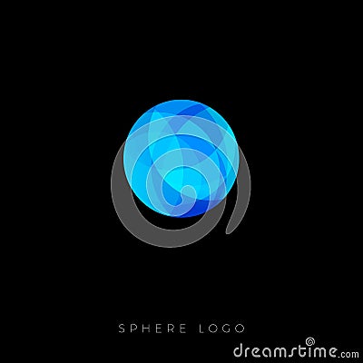 Sphere logo. Blue mosaic sphere on dark background. Water emblem. Globe icon. Vector Illustration