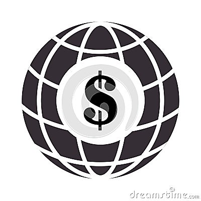 Sphere with meridians and mesh with dollar symbol Vector Illustration