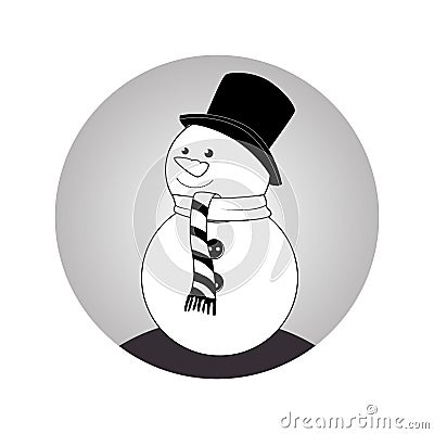 Sphere with monochrome snowman with scarf Vector Illustration