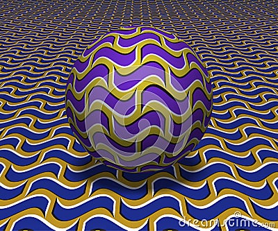 Sphere moves above the surface. Abstract objects with wavy quadrangles pattern. Vector optical illusion illustration Vector Illustration