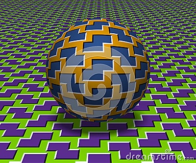 Sphere moves above the surface. Abstract objects with zigzag shapes pattern. Vector optical illusion illustration Vector Illustration