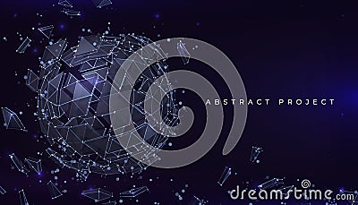 Sphere particles background. Futuristic banner with abstract geometric shape of connected lines. Vector globe or Vector Illustration