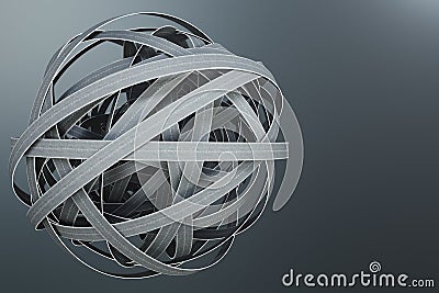 Sphere of tangled roads, on grey background. Abstract road knot. Concept travel, transportation. 3D illustration Cartoon Illustration