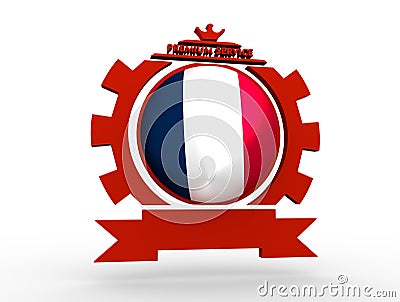 Cogwheel shaped emblem with flag Stock Photo