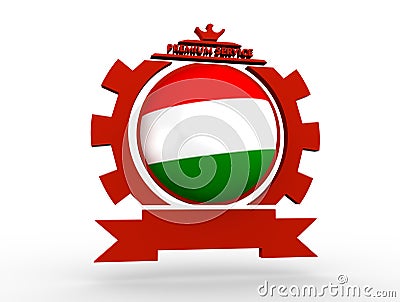 Cogwheel shaped emblem with flag Stock Photo