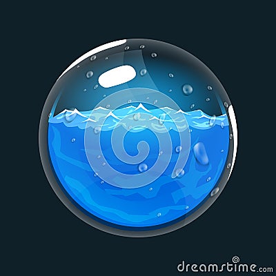 Sphere of water. Game icon of magic orb. Interface for rpg or match3 game. Water or mana. Big variant. Vector Illustration