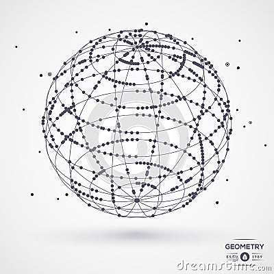 Sphere wireframe with connected lines and dots Vector Illustration
