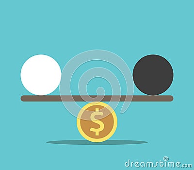 Spheres balanced on money Vector Illustration
