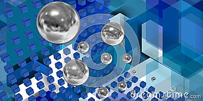 Spheres flying in a tech space Stock Photo