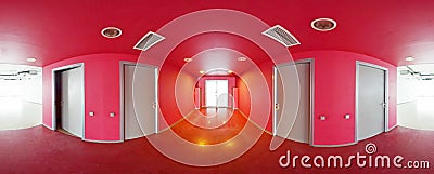 Spherical 360 degrees panorama projection, interior empty red room in modern flat apartments. Stock Photo