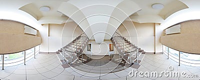 Spherical 360 degrees panorama projection, panorama in interior empty corridor with a flight of double stairs. Stock Photo