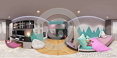 Spherical 360 degrees, seamless panorama bedroom Cartoon Illustration