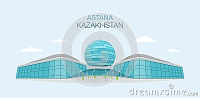 Spherical glass building design. Flat vector illustration of International Exposition and International Finance center building. Vector Illustration