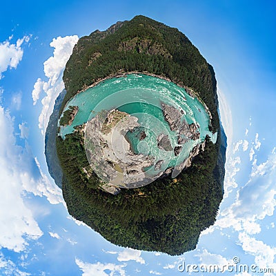 360 spherical panorama of Aerial view of Katun river Stock Photo