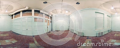 Spherical panorama inside abandoned dirty room in building. Full 360 by 180 degree in equirectangular projection. Stock Photo