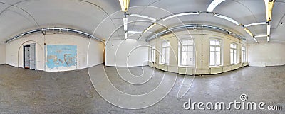 Spherical panorama inside abandoned dirty room in building. Full 360 by 180 degree in equirectangular projection. Stock Photo