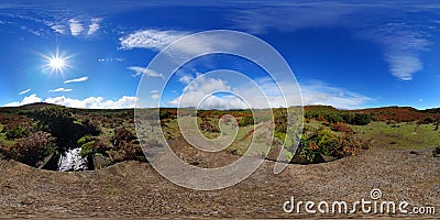 360Â° spherical panorama: standing on a bridge over a brook on the paul de serra plateau, Madeira Stock Photo