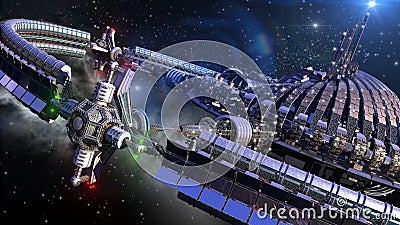 Spherical spaceship with gravitation wheel Stock Photo