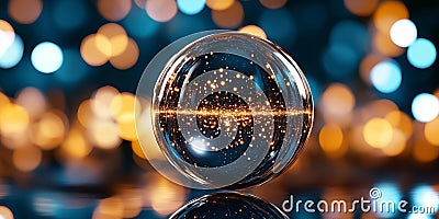 A spherical structure adeptly showcases a data matrix, featuring constantly evolving patterns illuminated by captivating Stock Photo