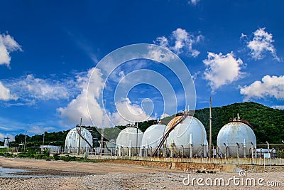 Spherical tank storage refinery Stock Photo