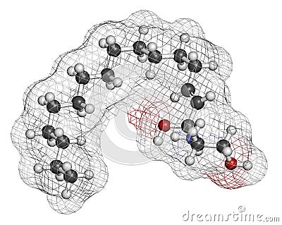 Sphingosine lipid molecule. 3D rendering. Atoms are represented as spheres with conventional color coding: hydrogen white,. Stock Photo