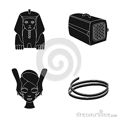 Sphinx, container for an animal and other web icon in black style.facial massage, pasta icons in set collection. Vector Illustration