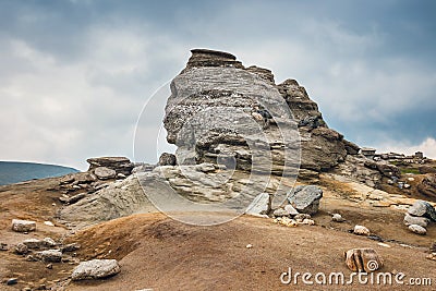 The Sphinx - Geomorphologic rocky structures in Bucegi Mountains Stock Photo