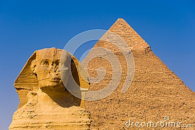 The Sphinx and the great Pyramid Stock Photo