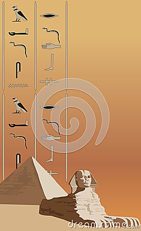 Sphinx and Hieroglyphs Vector Illustration