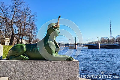 The Sphinx at the Kamennoostrovsky bridge Stock Photo