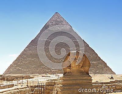 Sphinx and Pyramid, Egypt Stock Photo