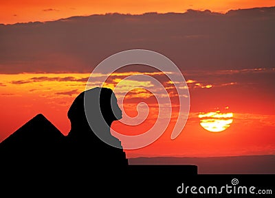 Sphinx and Pyramid silhouette Stock Photo