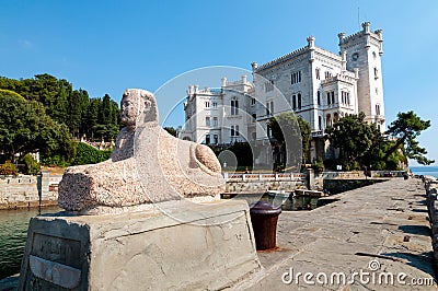 Sphinx statue and Miramare castle Stock Photo